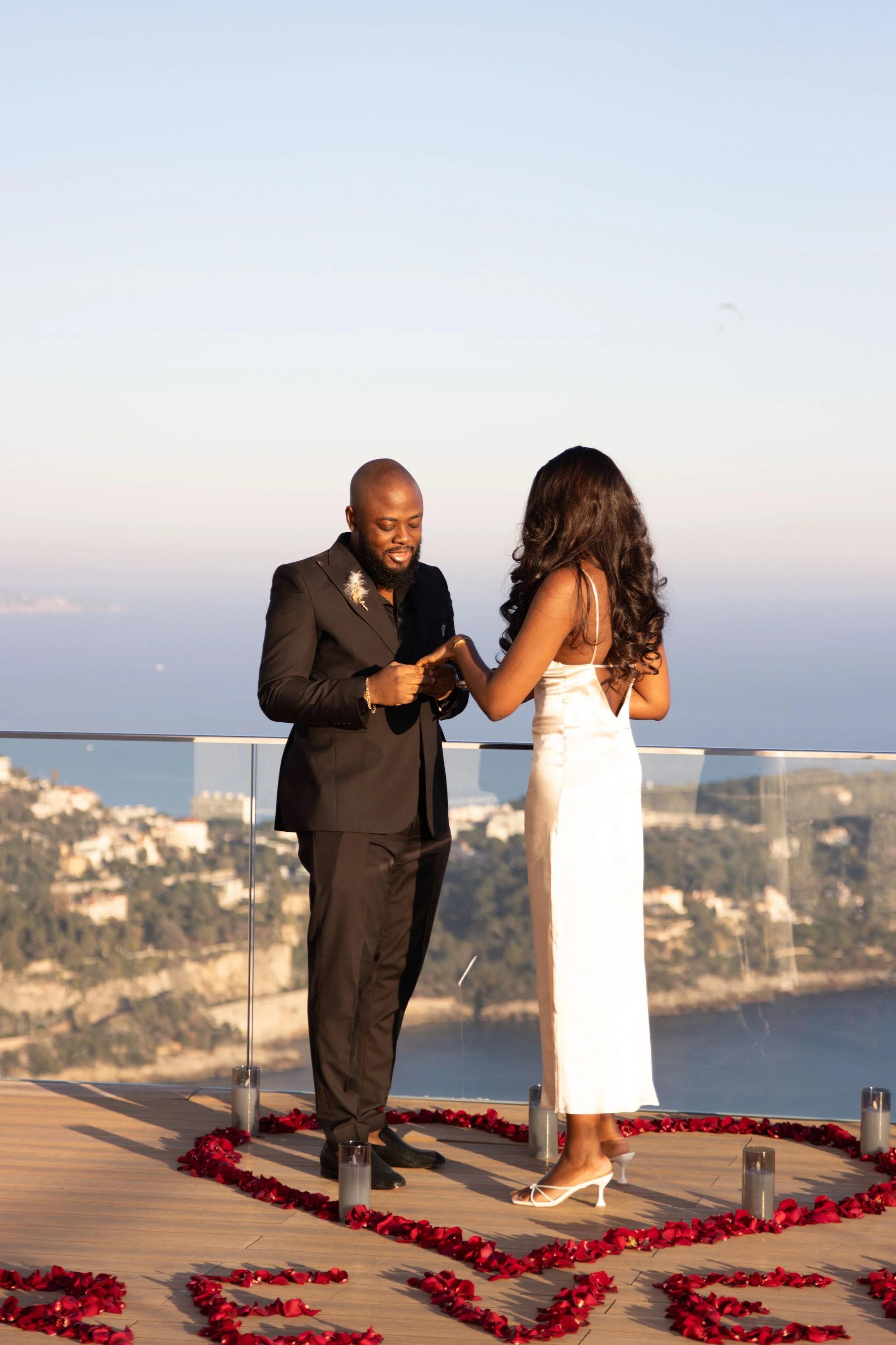 Couple celebrating a marriage proposal